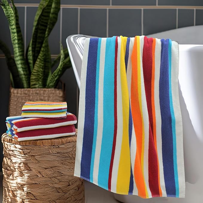 ORIGINAL KIDS 6 Piece Towel Set - 2 Bath Towels, 2 Hand Towels, 2 Washcloths - 100% Cotton - Soft Absorbent Quick Dry - Durable Pool Shower Beach - Gift - Cabana Stripe Multi