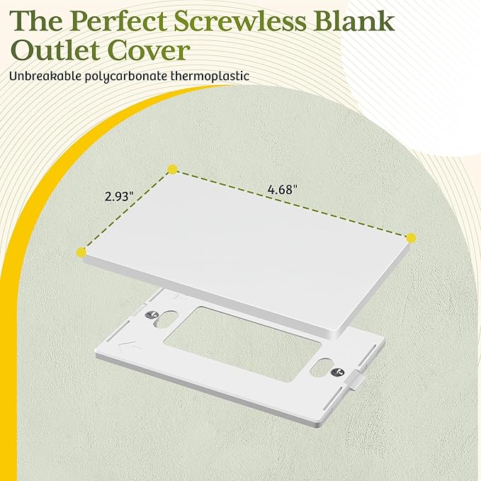 TG Screwless Blank Wall Plate, Child Safe Blank Device Outlet Cover, Standard Size, 1-Gang 4.68" x 2.93", Polycarbonate Thermoplastic, UL Listed, SP-B1-W, Glossy, White, 20 Pack