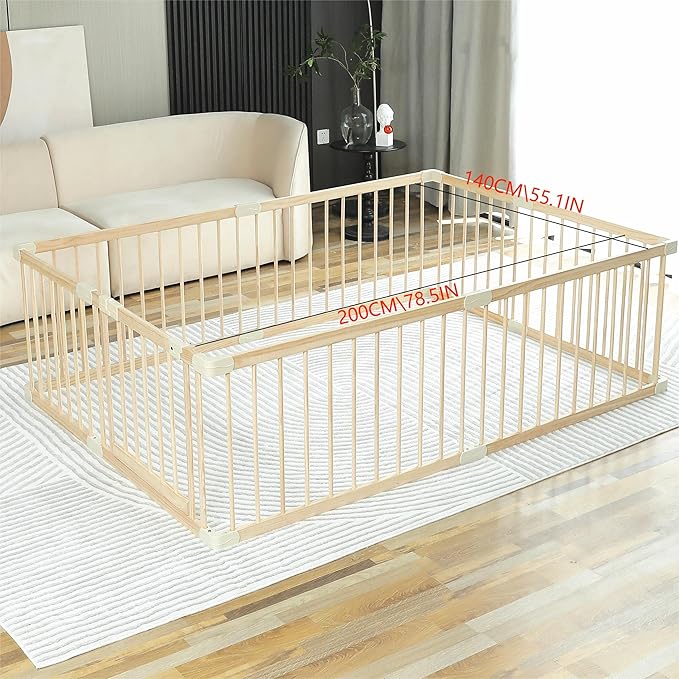 Baby Playpen Play Fence Gate Play Pen Wood Large,Playpens for Babies and Toddlers Kids Indoor,Baby Play Yards Gym