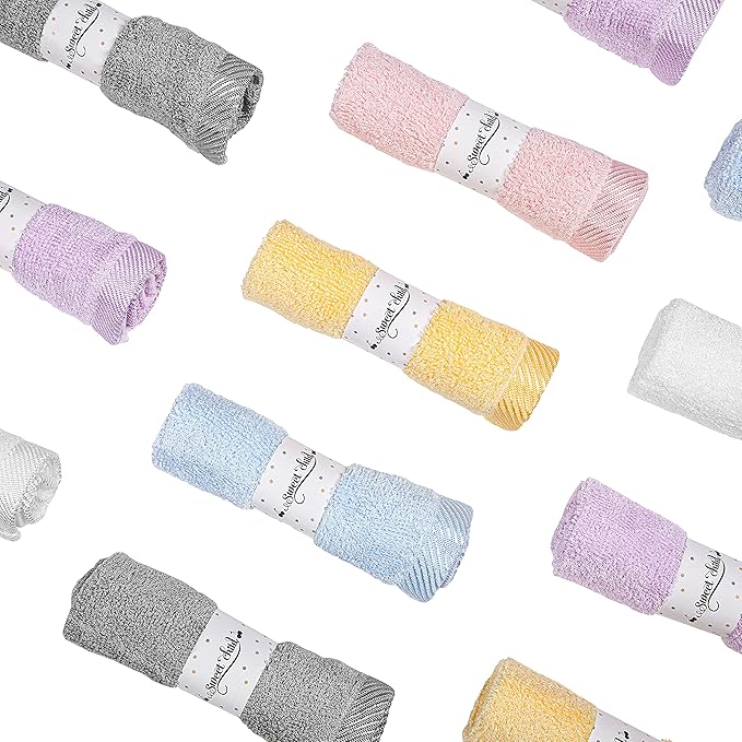 Sweet Child 8-Pack Baby Washcloths -Super Soft Rayon,Wash Cloths for Newborn,Infants and Kids, Bath Baby Towels, for Body and Face (Grey/White)