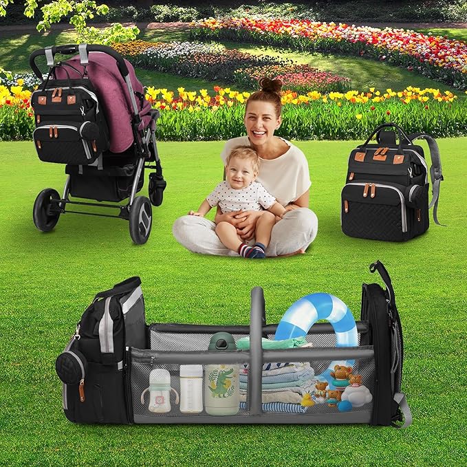 Baby Diaper Bags with Changing Station Multifunctional Waterproof Diaper Bag Backpack Travel Baby Bag with Changing Pad, Pacifier Case,Baby Essentials(Black)