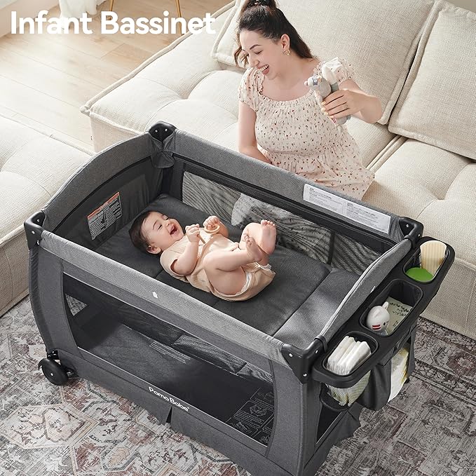 Pamo Babe Portable Playpen Foldable Playard for Baby and Toddler Mattress, Changing Table for Newborn Portable Playard