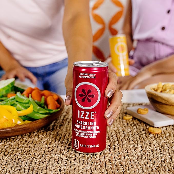 IZZE Sparkling Juice Beverage Blend, Sunset Variety Pack, Clementine, Peach, Cherry Lime, Pomegranate, No Sugar Added, 8.4 Fl Oz (Pack of 48)