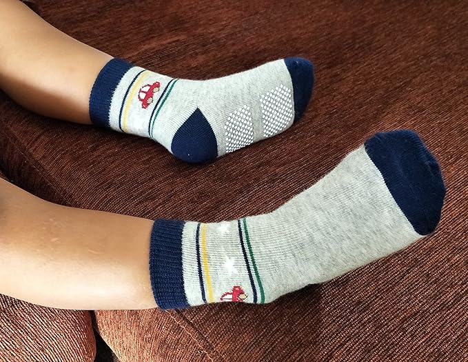 RATIVE Non Skid Anti Slip Crew Socks With Grips for Baby Infant Toddlers Kids Boys