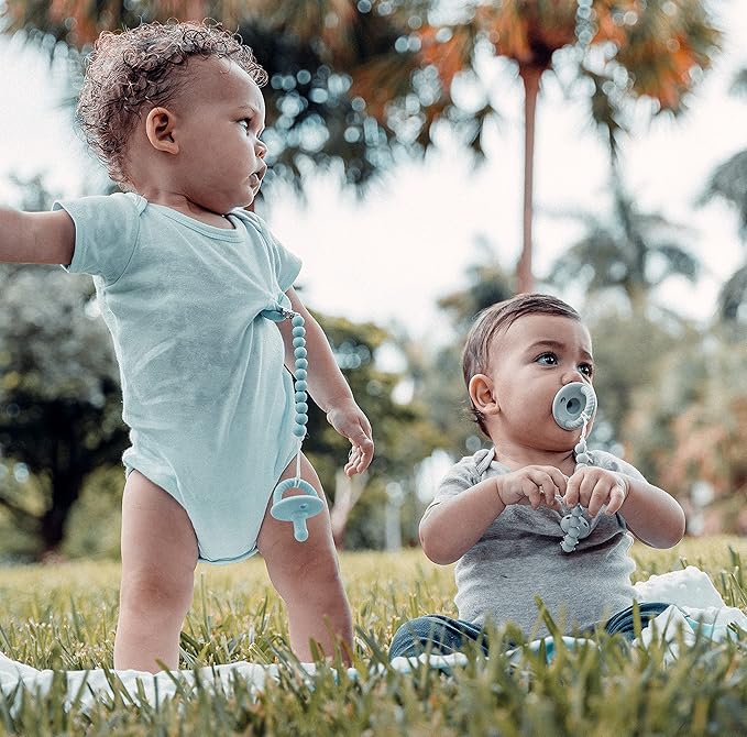 Comfy Cubs Pacifier Clips 2 Pack - 100% Food Grade Silicone Baby Pacifier Clips, BPA & PVC Free - CPSIA Certified, Lightweight and Flexible Baby Gifts - Sky Blue