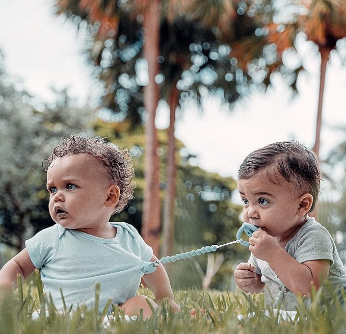 Comfy Cubs Pacifier Clips 2 Pack - 100% Food Grade Silicone Baby Pacifier Clips, BPA & PVC Free - CPSIA Certified, Lightweight and Flexible Baby Gifts - Sky Blue