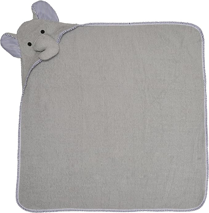 EVERYDAY KIDS Hooded Baby Toddler Bath Towel for Boys and Girls - 3D Gray Elephant with Ears and Trunk; Soft and Absorbent Terry Cloth Hooded Towel for Young Kids; Gender Neutral Baby Bath Essential