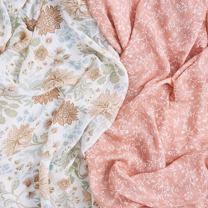 aden + anais Essentials Silky Soft Bamboo Muslin Swaddle, Breathable Baby Blanket, Ideal for Boys, Girls, Newborns, Babies & Infants, Receiving Blanket, Lightweight Wrap, 2 Pack, Victorian Flowers