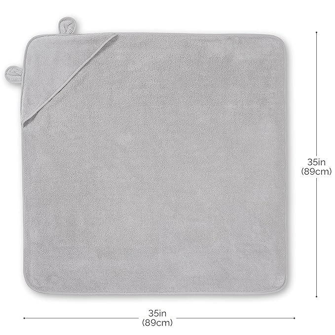 Natemia Hooded Baby Bath Towel - 100% Organic Cotton Baby Towels for Newborns, Toddlers, Boys, Girls - Soft Absorbent 450 GSM - Gentle on Sensitive Skin - Baby Shower Registry Gift (Gray, 35" x 35")